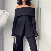 Foreign Trade Women���s Suit Set Autumn Fashion Off-The-Shoulder Long Pants Two-Piece Suit